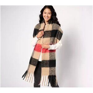 Sprigs 93X14" Oversized Check Fringe Scarf Camel/Red OS  A615721